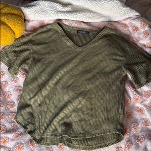 Olive Green V-Neck Short Sleeve Top